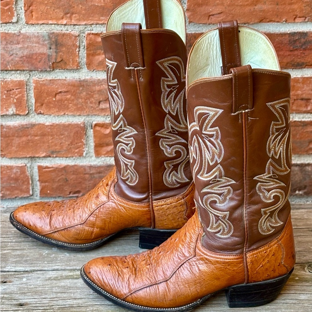 Cowtown Men's Full Quill Ostrich Brown Tan Western Cowboy Boots Sz 10D - Picture 3 of 7